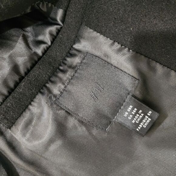 Mens H&M Peacoat Adult Size 38R Black Button Down Jacket Outdoor Formal - Picture 8 of 9